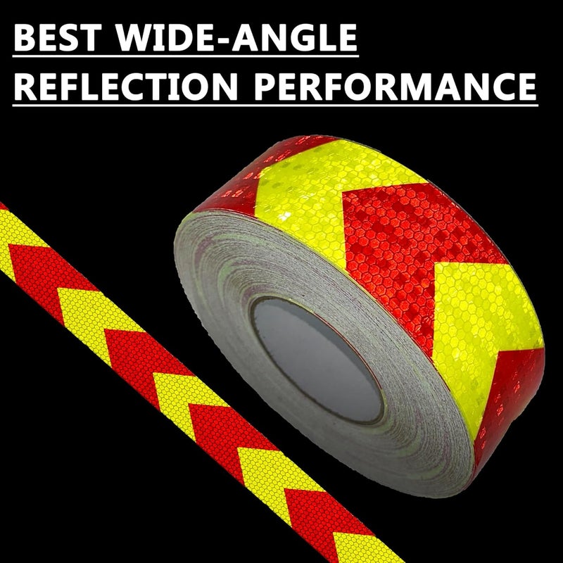 SWRT Reflective Tape Outdoor Waterproof, 2" x 30 FT Red & Fluorescent Yellow Reflective, Shining Star Heavy Duty Strong Adhesive Hazard Caution Safety Warning Conspicuity Tape for Trailer - Image 4